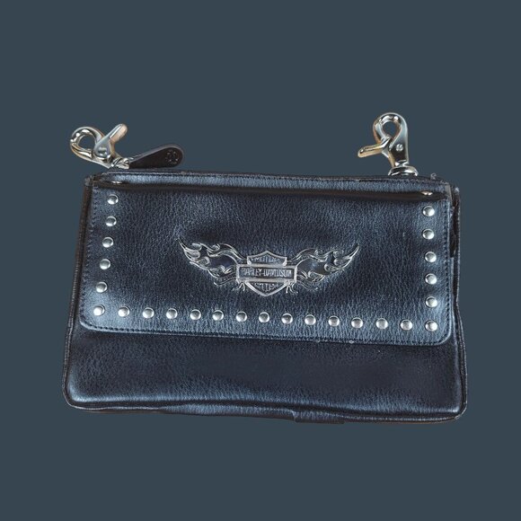HARLEY DAVIDSON 99419-09VW Women's Leather Studded Zip Closure Clip On Hip Bag - Picture 1 of 9